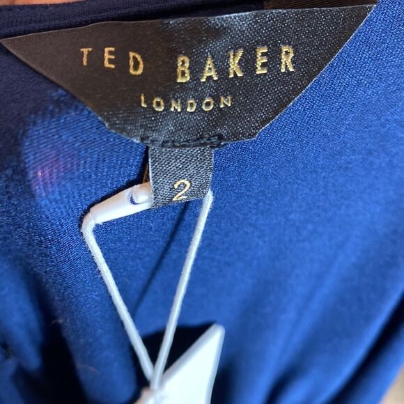 Ted baker London elvasi wrap front jersey dress blue puff sleeve drapey new 6us - Picture 6 of 9